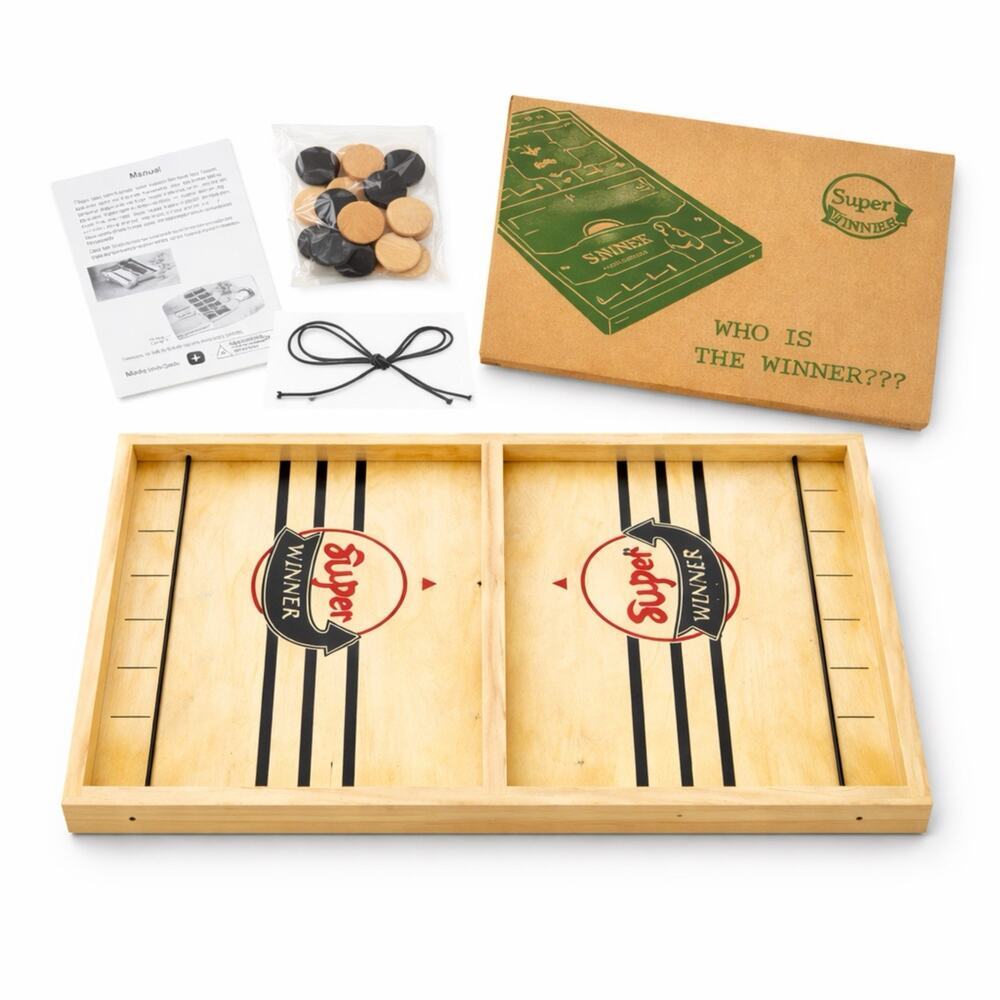 Fast Sling Puck Game Wooden Board | Table Hockey | Family Game Night